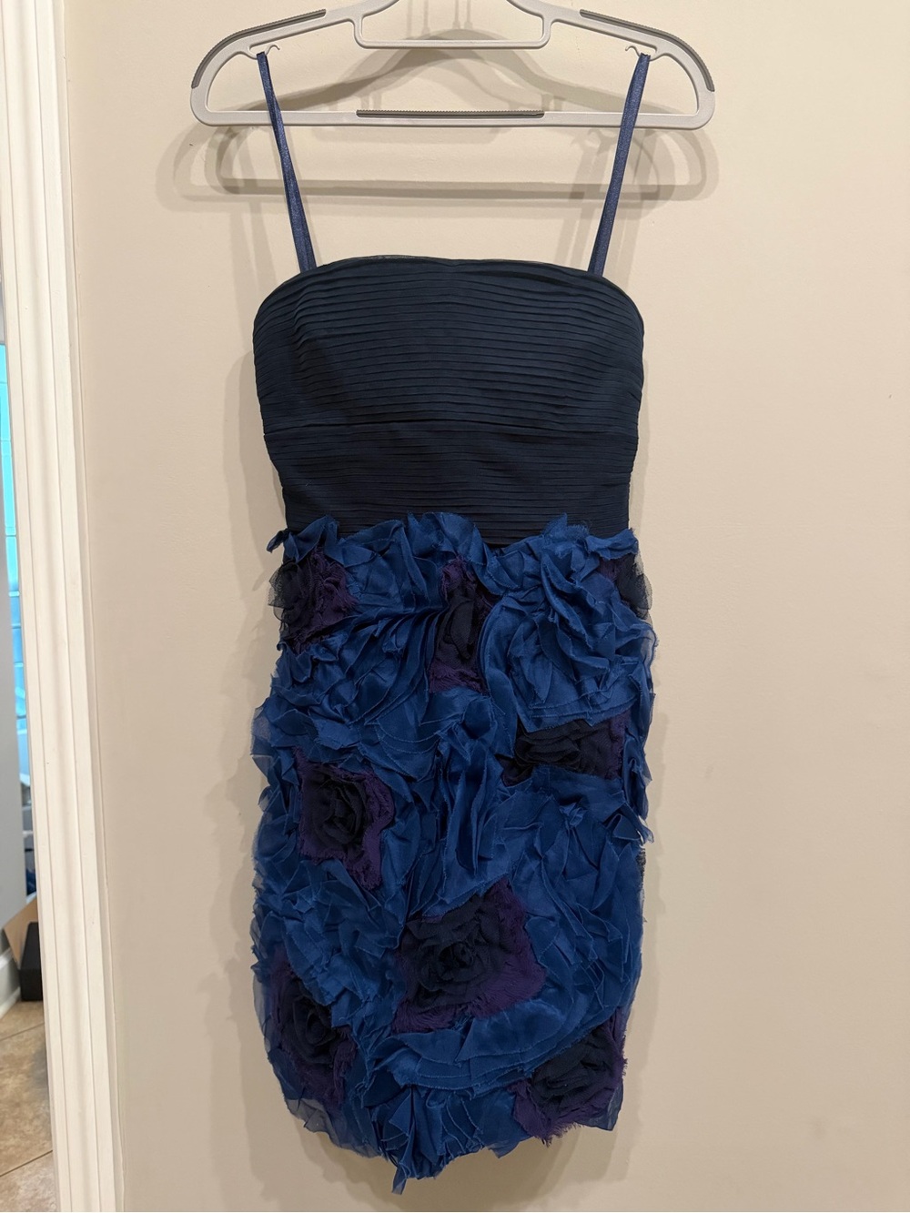 BCBGMaxAzria Navy and Dark Blue Floral Appliqué Mini Dress